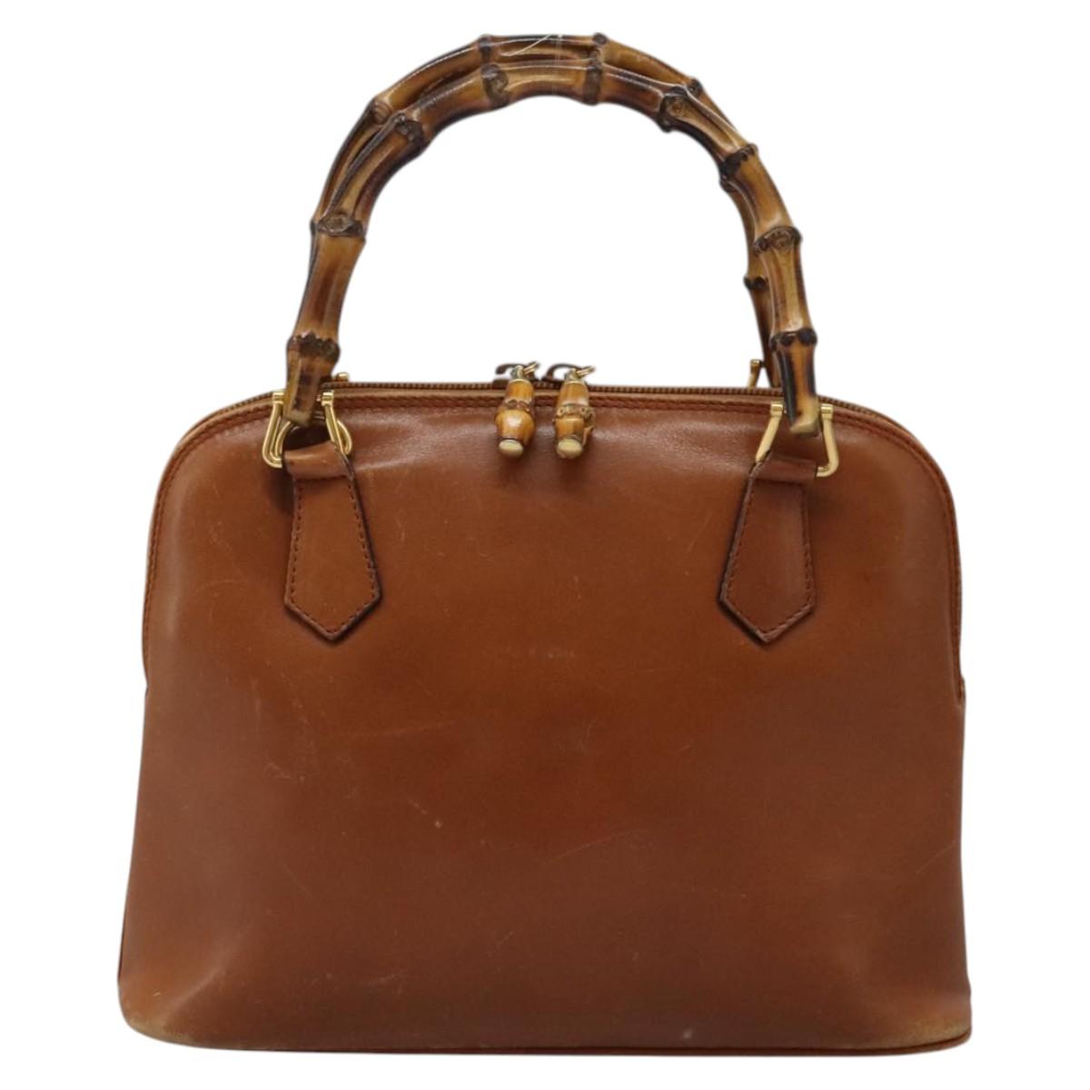 GUCCI Bamboo Hand Bag Leather 2way Brown Gold 000 2865 0290 Auth 121698
