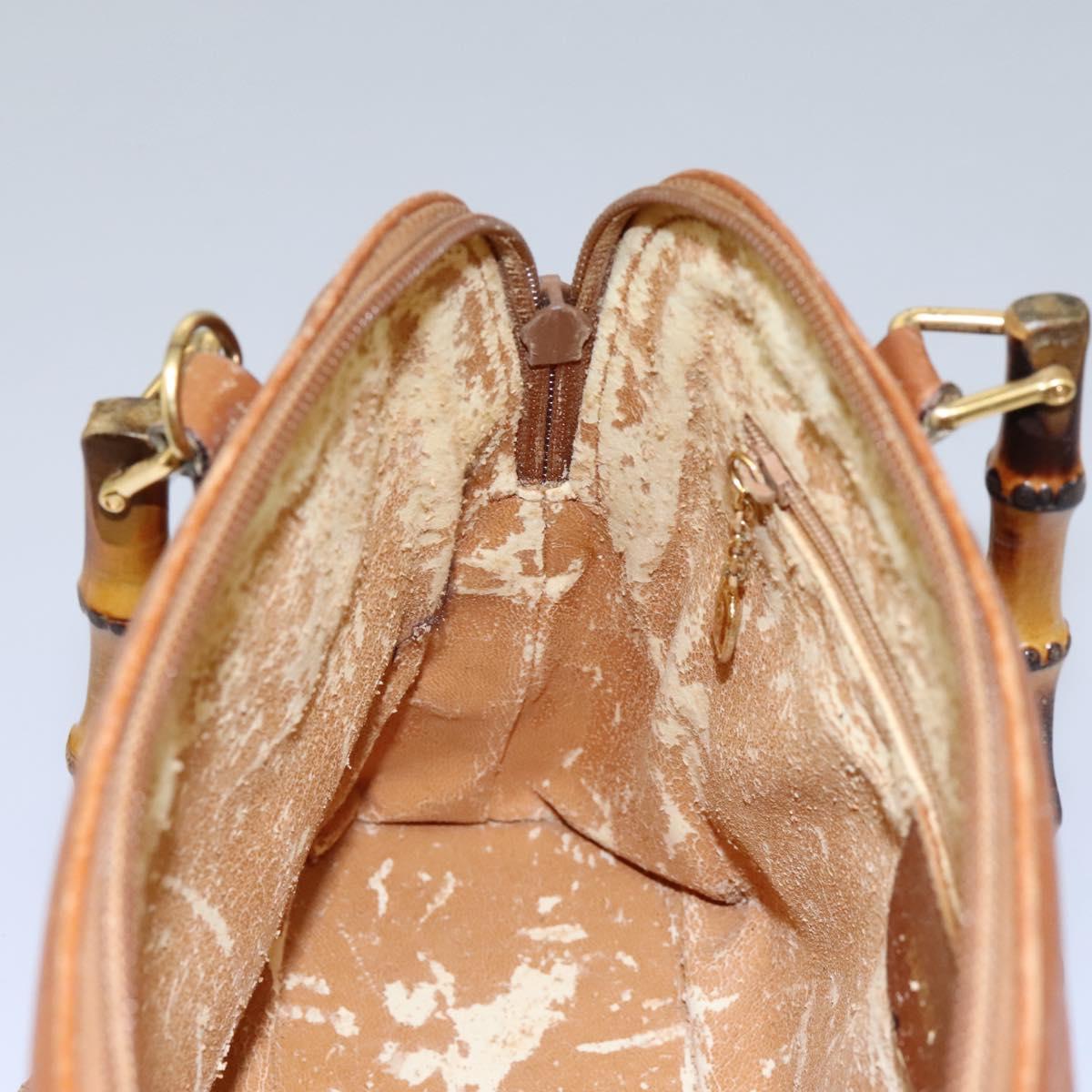 GUCCI Bamboo Hand Bag Leather 2way Brown Gold 000 2865 0290 Auth 121698