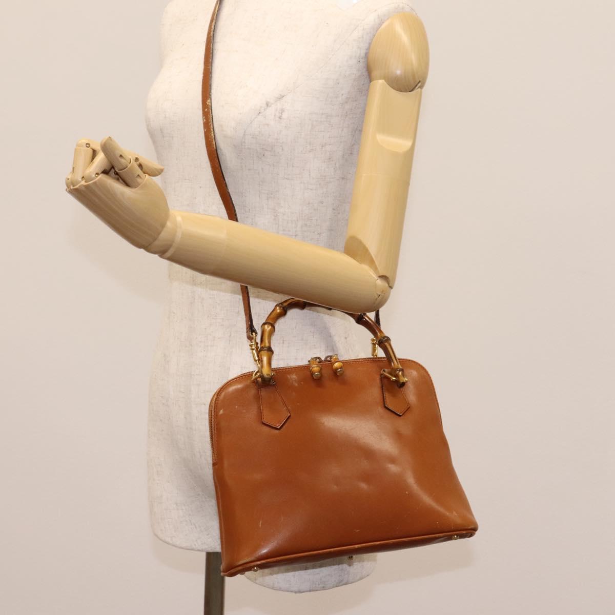 GUCCI Bamboo Hand Bag Leather 2way Brown Gold 000 2865 0290 Auth 121698