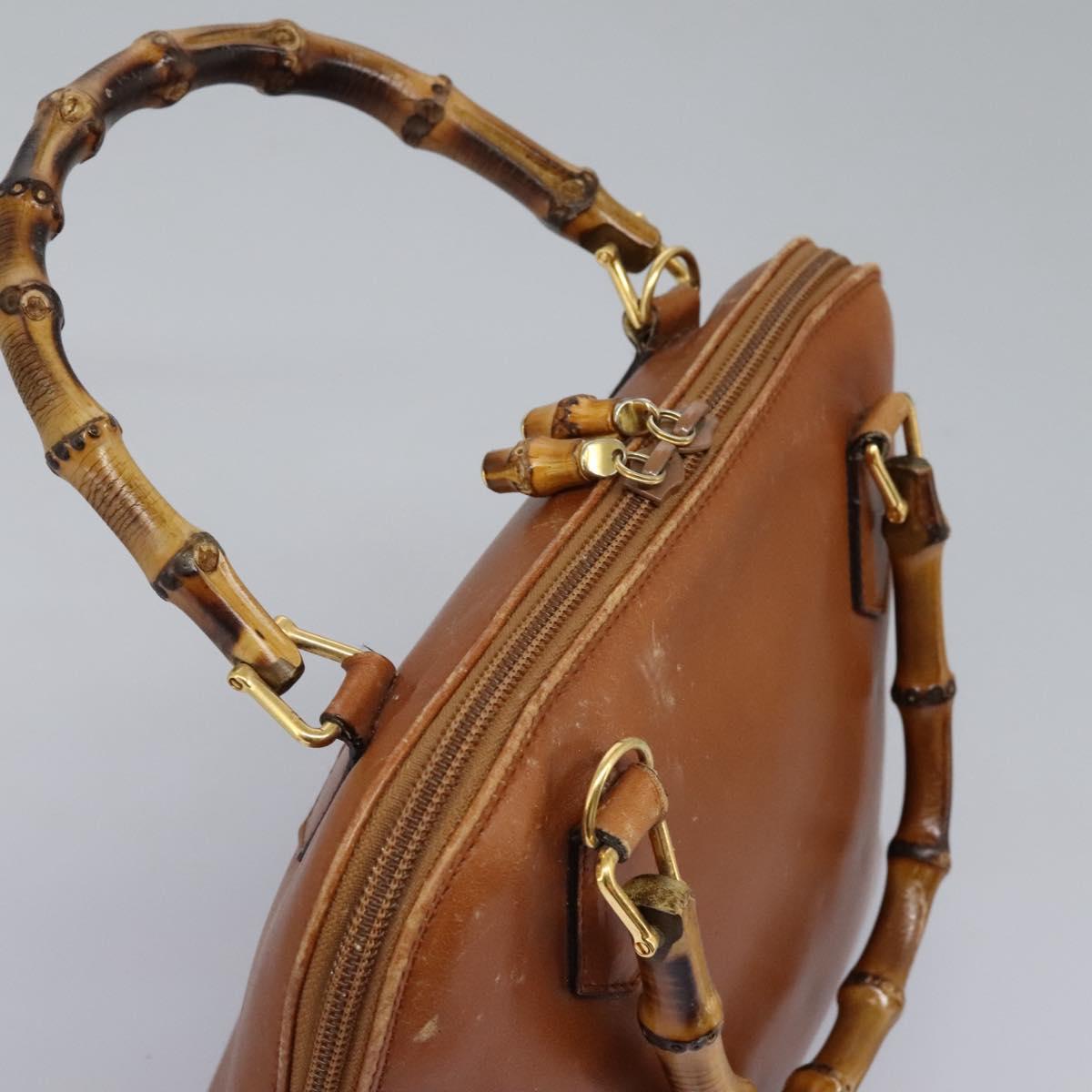 GUCCI Bamboo Hand Bag Leather 2way Brown Gold 000 2865 0290 Auth 121698