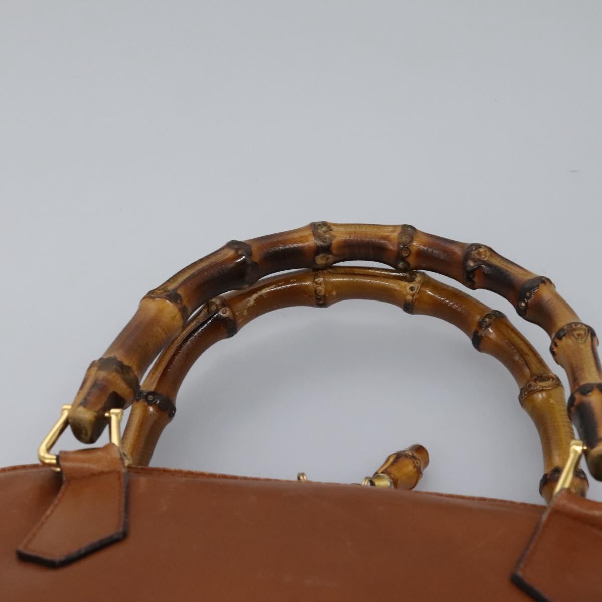 GUCCI Bamboo Hand Bag Leather 2way Brown Gold 000 2865 0290 Auth 121698