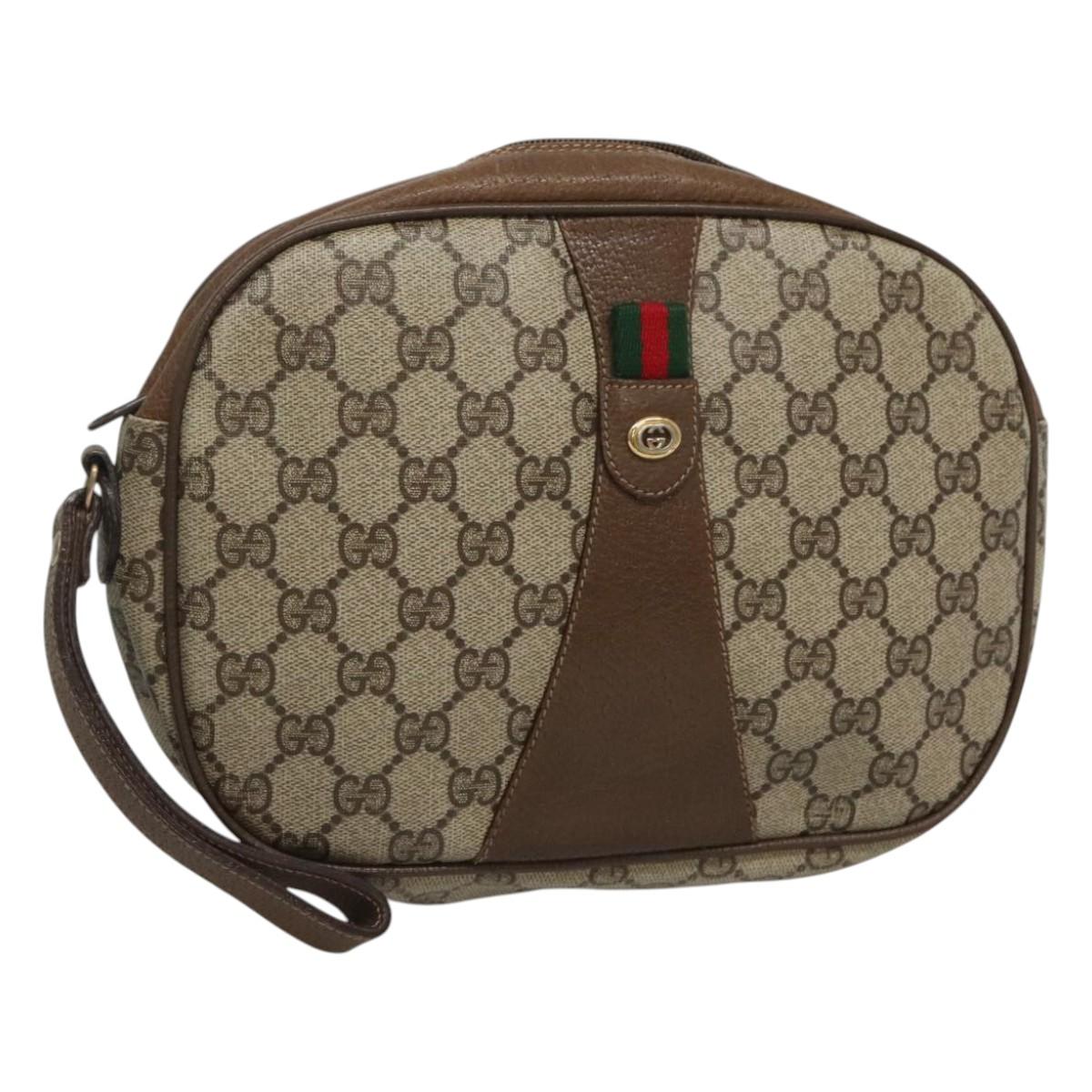 GUCCI GG Supreme Web Sherry Line Clutch Bag PVC Beige Gold 89 01 034 Auth 121699