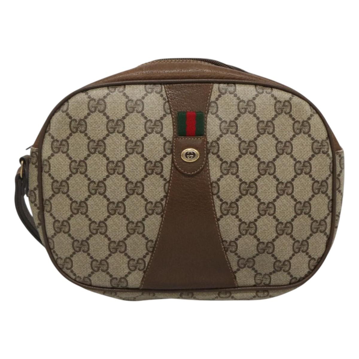 GUCCI GG Supreme Web Sherry Line Clutch Bag PVC Beige Gold 89 01 034 Auth 121699