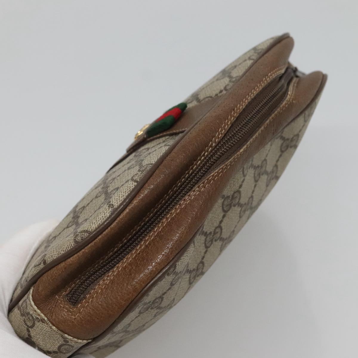 GUCCI GG Supreme Web Sherry Line Clutch Bag PVC Beige Gold 89 01 034 Auth 121699