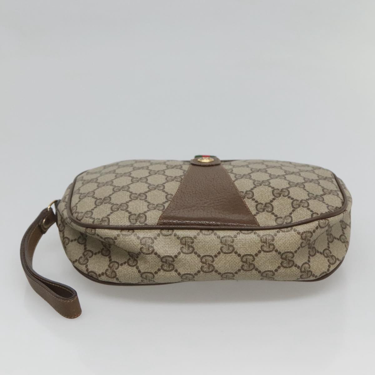 GUCCI GG Supreme Web Sherry Line Clutch Bag PVC Beige Gold 89 01 034 Auth 121699