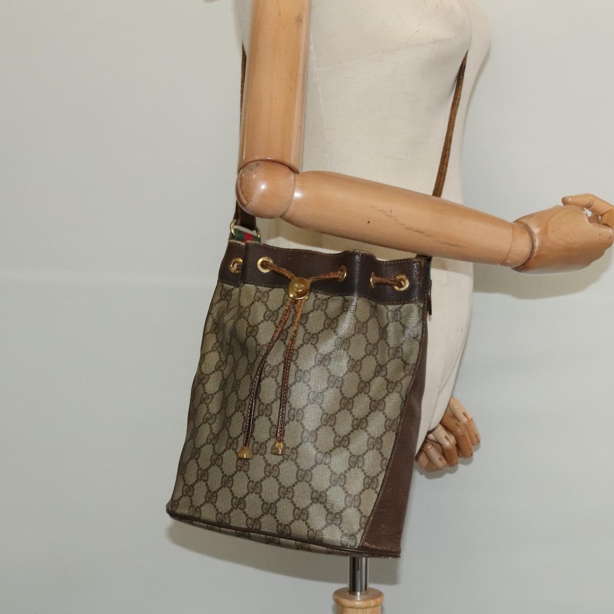 GUCCI GG Supreme Web Sherry Line Bag PVC Beige Gold 164 02 034 Auth 121700