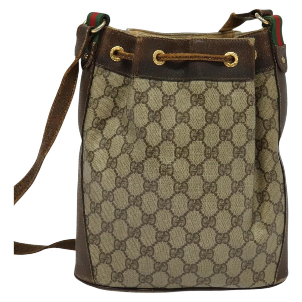 GUCCI GG Supreme Web Sherry Line Bag PVC Beige Gold 164 02 034 Auth 121700