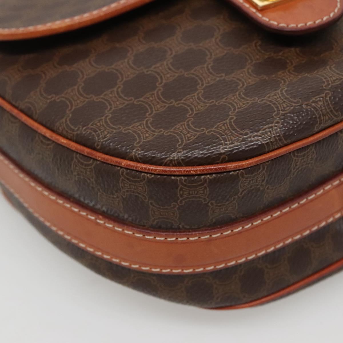 CELINE Macadam Canvas Shoulder Bag PVC Leather Brown Gold Auth 121703