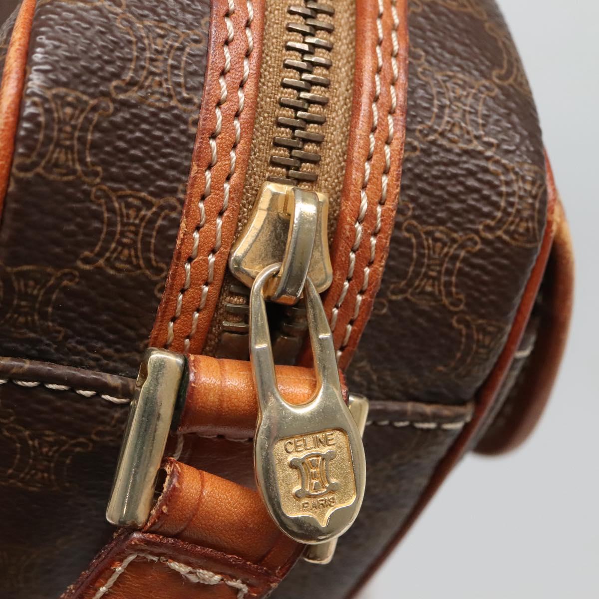 CELINE Macadam Canvas Shoulder Bag PVC Leather Brown Gold Auth 121703