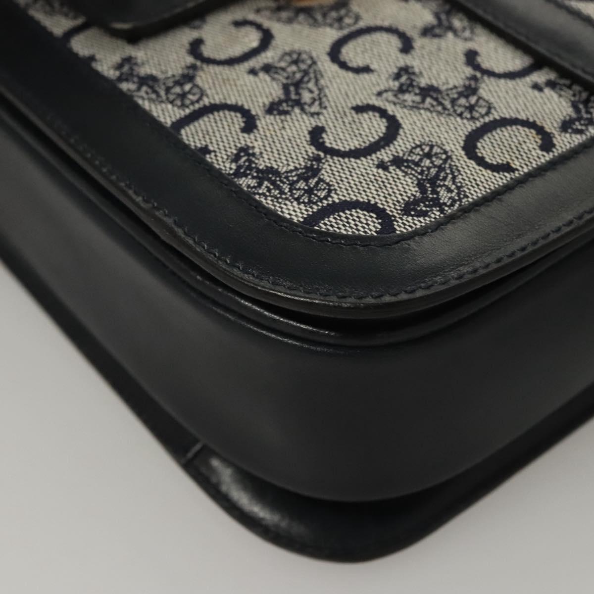 CELINE C Sulky Shoulder Bag Canvas Navy Gold Auth 121704