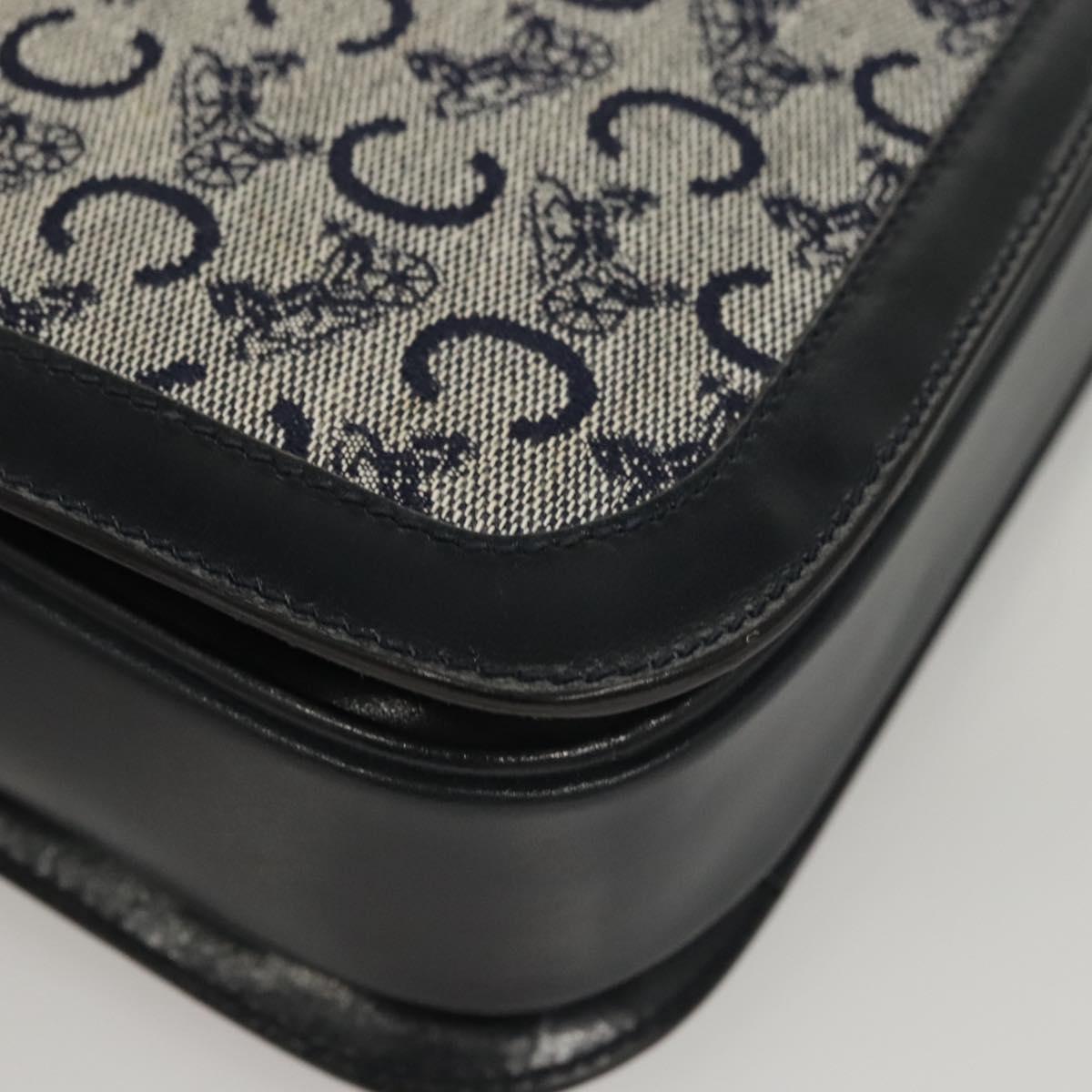 CELINE C Sulky Shoulder Bag Canvas Navy Gold Auth 121704