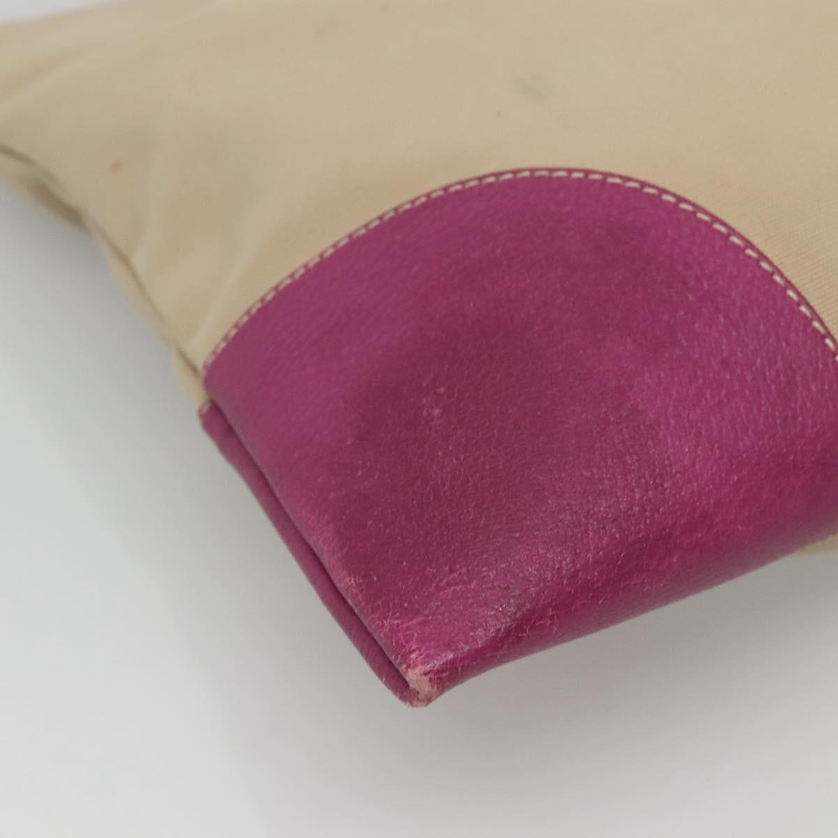 PRADA Tote Bag Canvas Leather Beige Silver Auth 121707