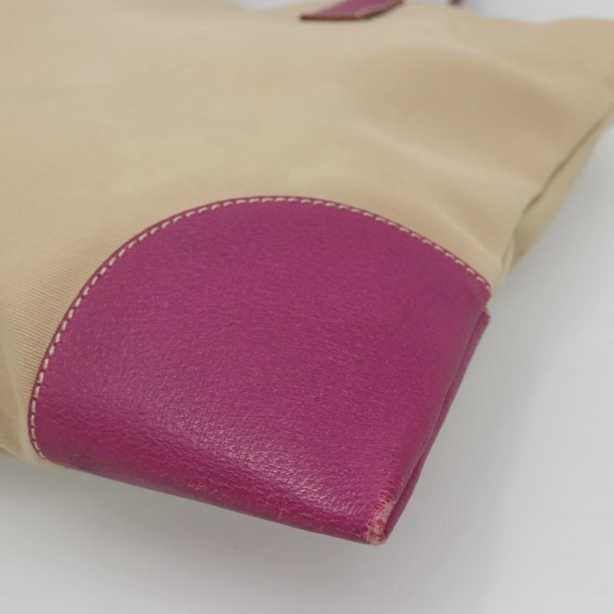 PRADA Tote Bag Canvas Leather Beige Silver Auth 121707