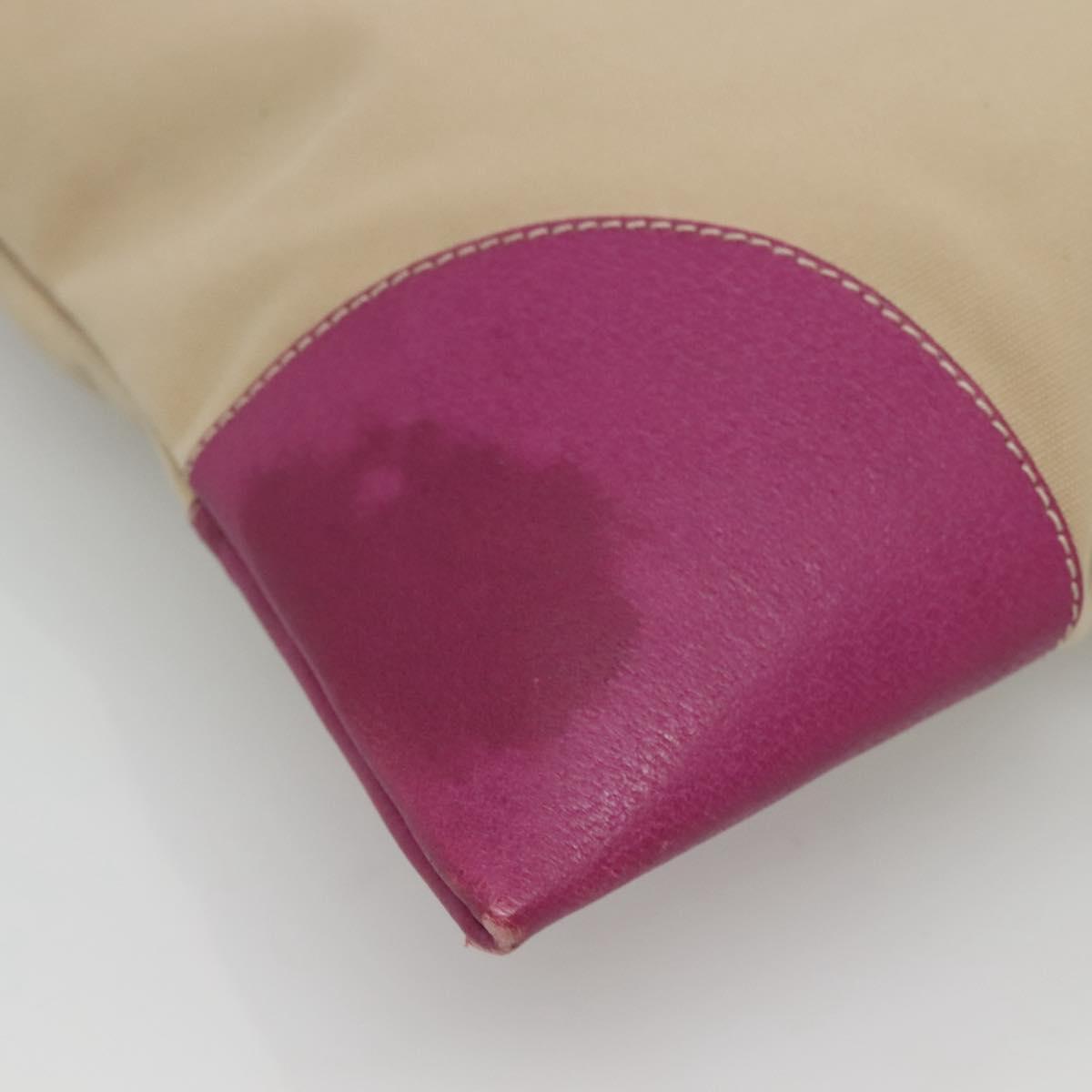 PRADA Tote Bag Canvas Leather Beige Silver Auth 121707