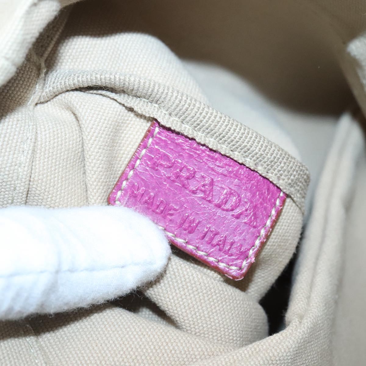 PRADA Tote Bag Canvas Leather Beige Silver Auth 121707