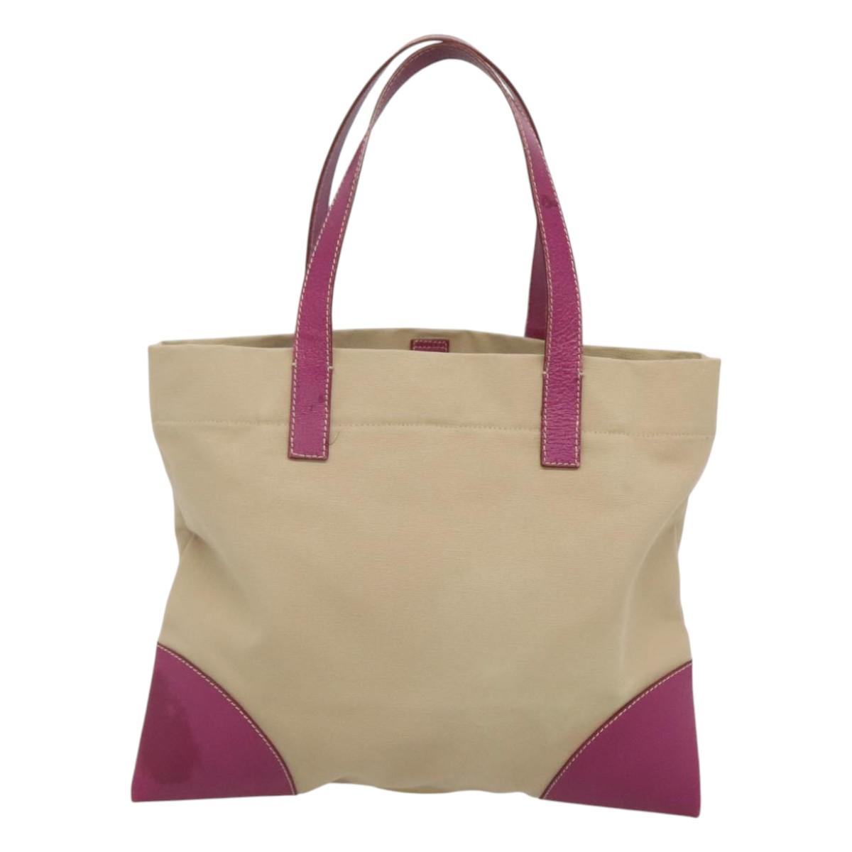 PRADA Tote Bag Canvas Leather Beige Silver Auth 121707