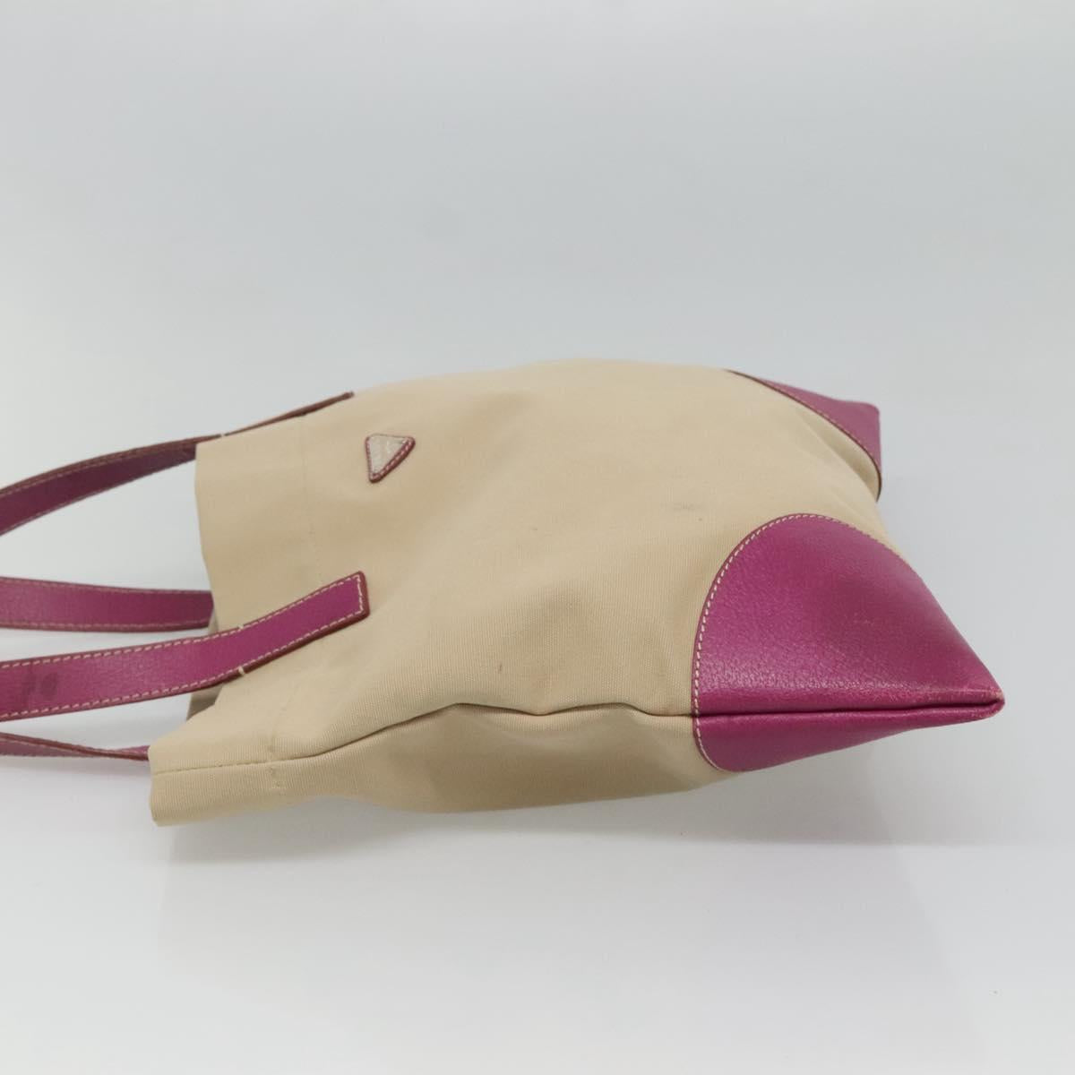 PRADA Tote Bag Canvas Leather Beige Silver Auth 121707