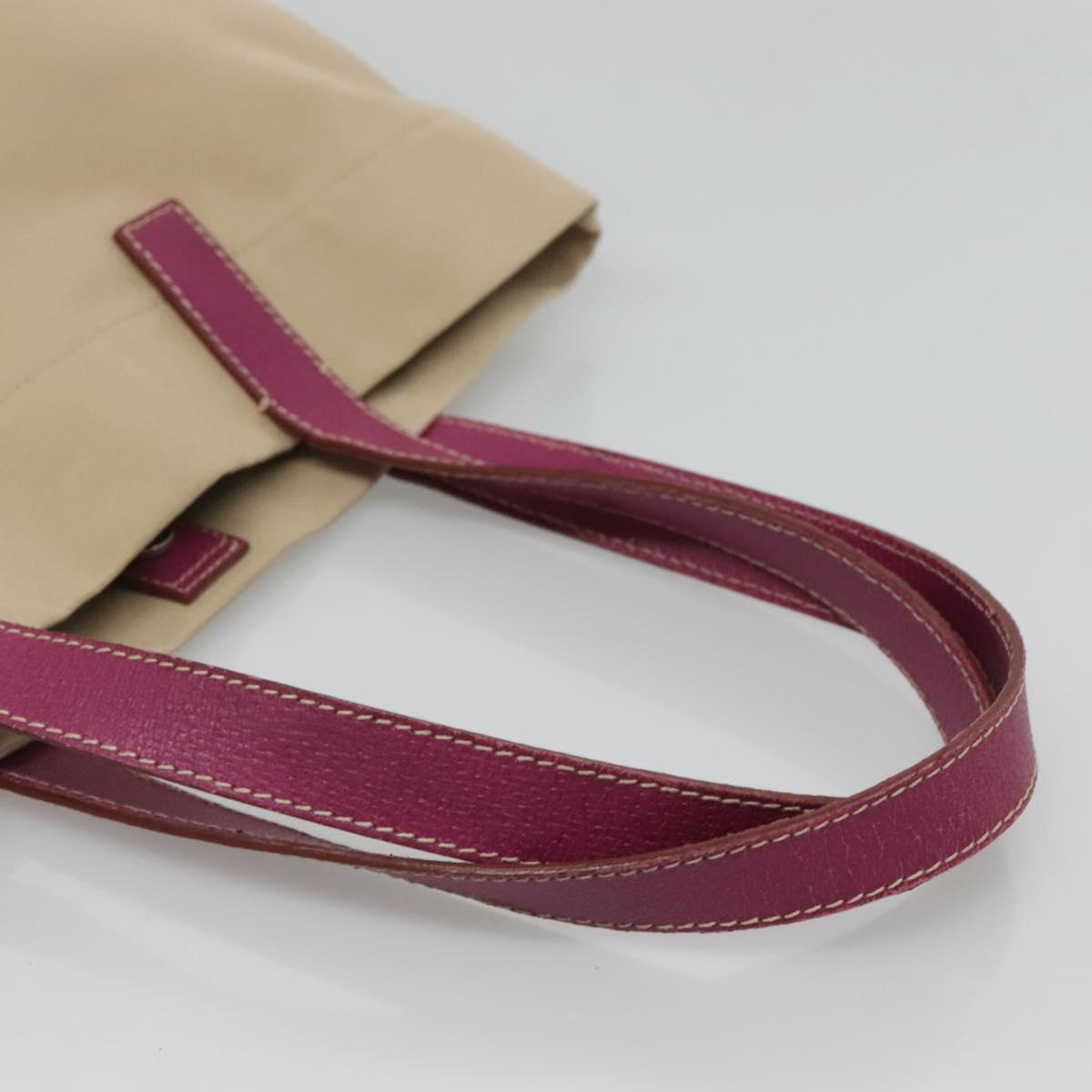 PRADA Tote Bag Canvas Leather Beige Silver Auth 121707