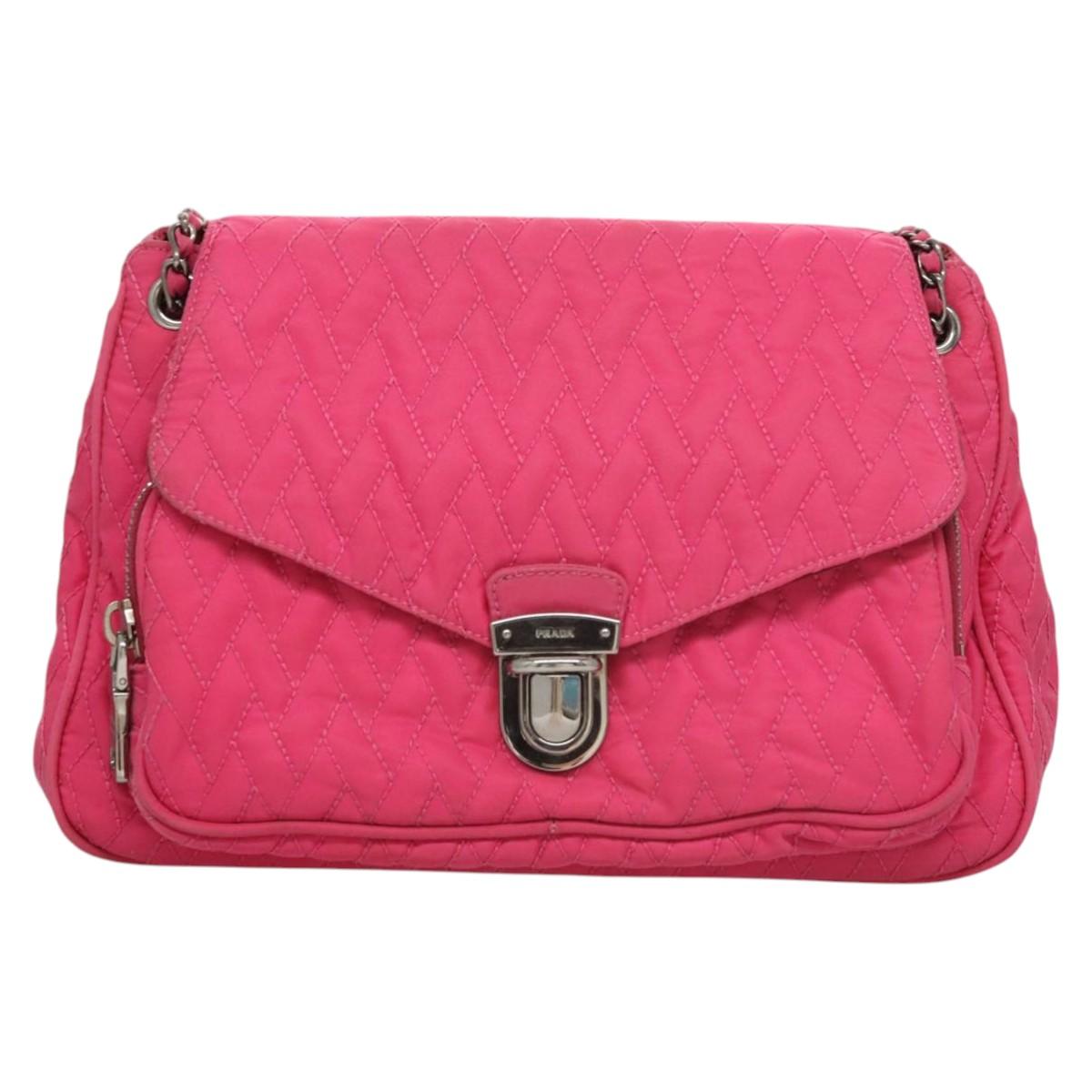 PRADA Chain Shoulder Bag Nylon Pink Silver Auth 121721