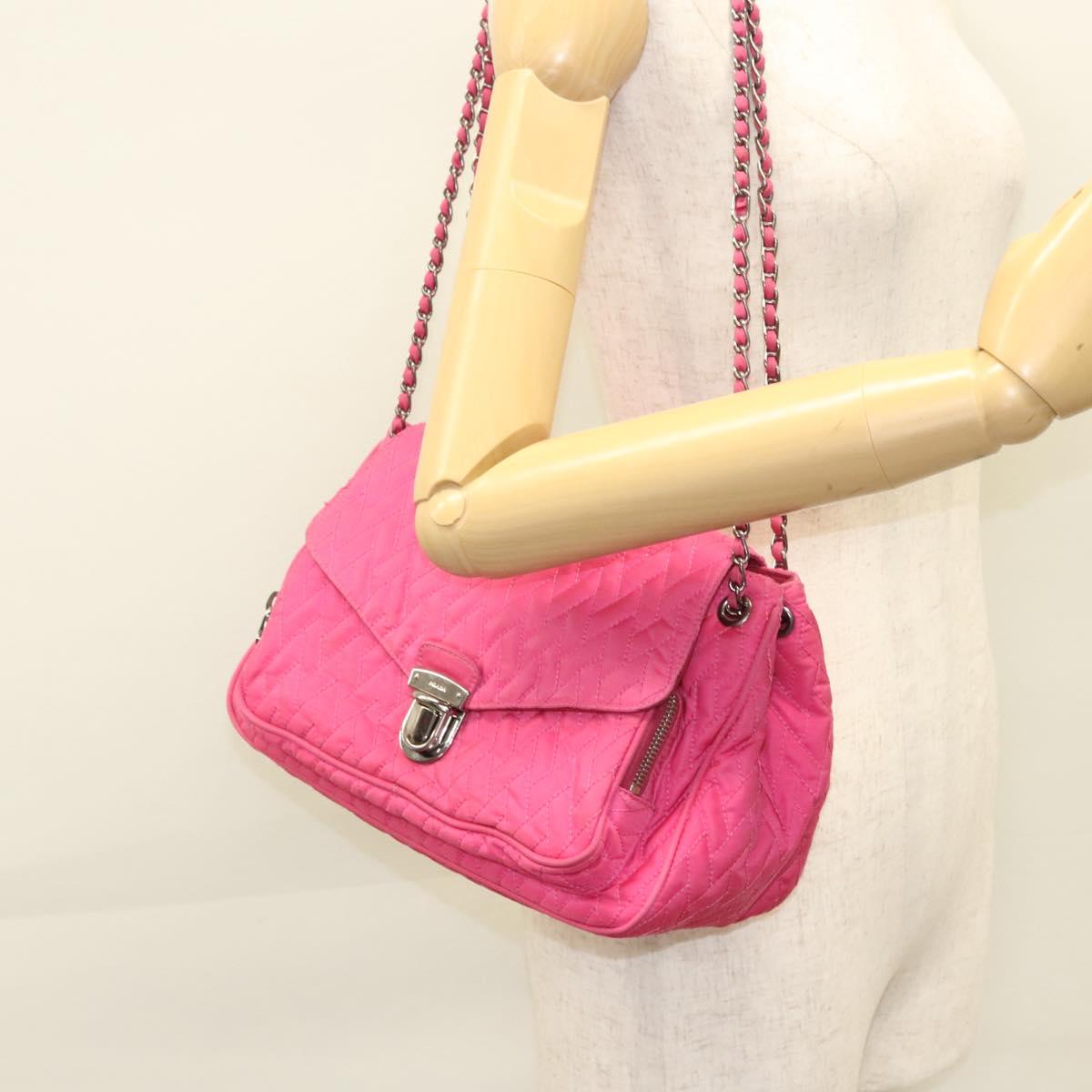 PRADA Chain Shoulder Bag Nylon Pink Silver Auth 121721