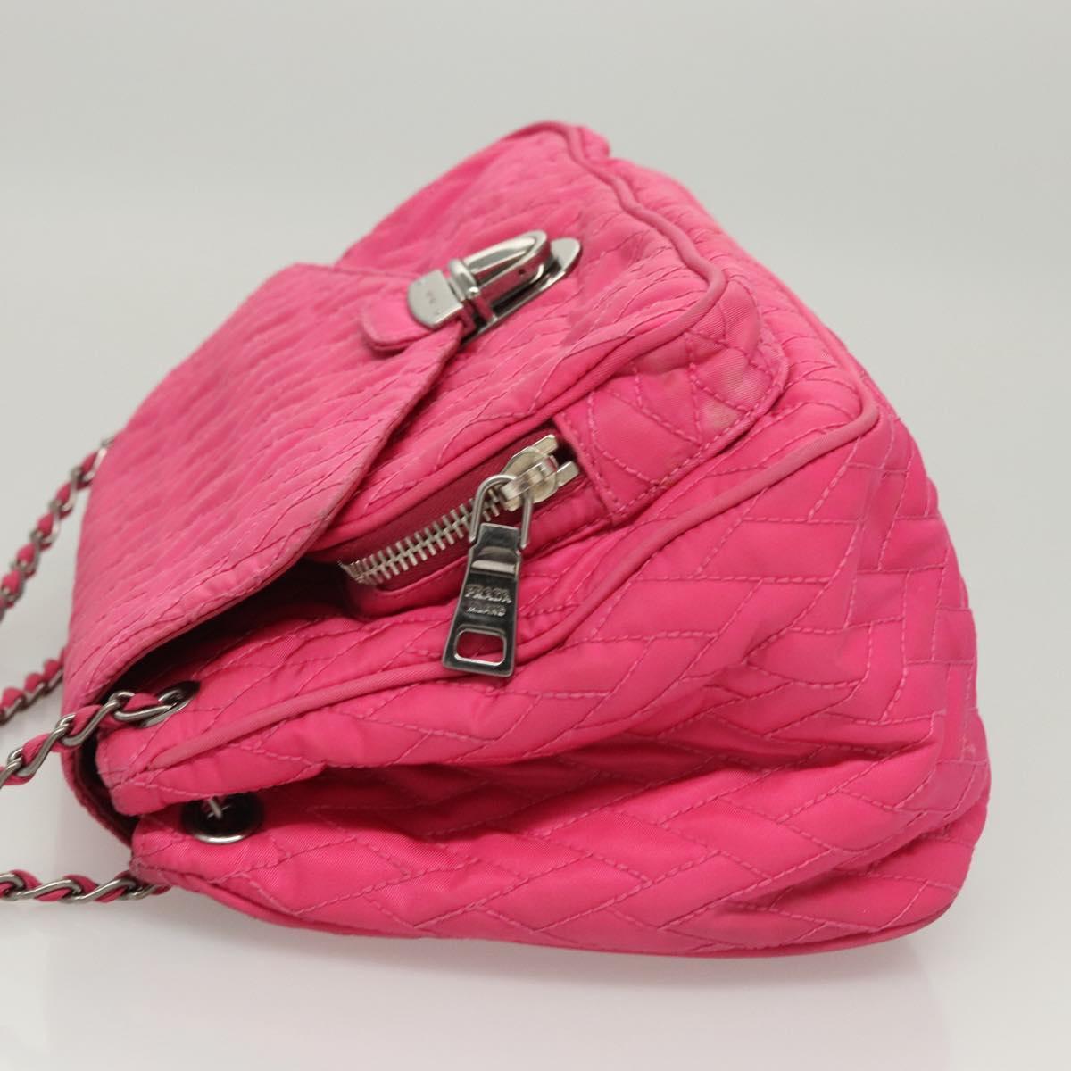 PRADA Chain Shoulder Bag Nylon Pink Silver Auth 121721
