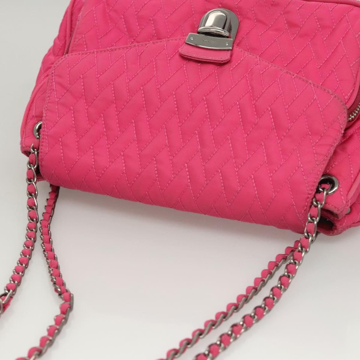 PRADA Chain Shoulder Bag Nylon Pink Silver Auth 121721