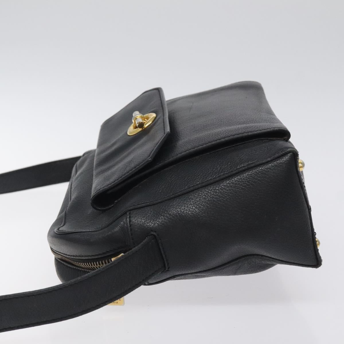 CELINE Shoulder Bag Leather Black Gold Auth 121723