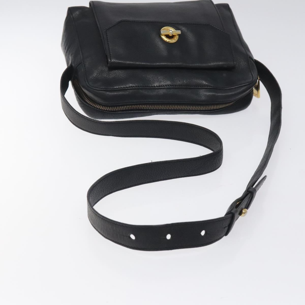 CELINE Shoulder Bag Leather Black Gold Auth 121723
