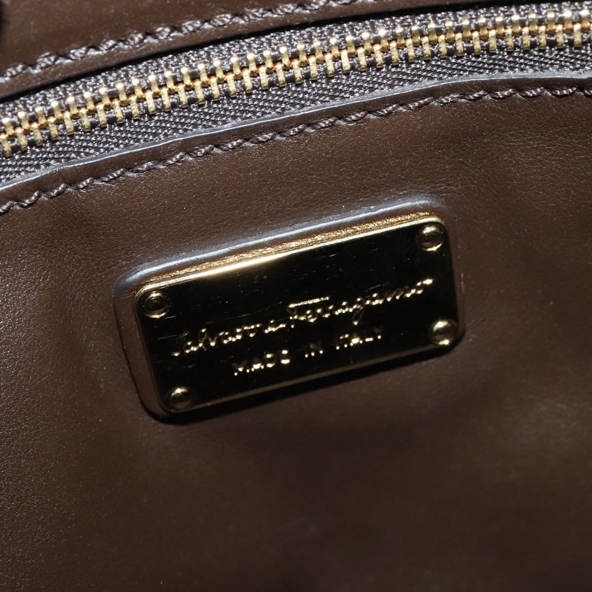 Salvatore Ferragamo Gancini Hand Bag Mouton 2way Brown Gold Auth 121725