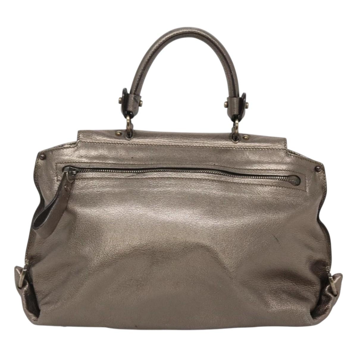 Salvatore Ferragamo Gancini Hand Bag Leather 2way Gold Tone Auth 121739