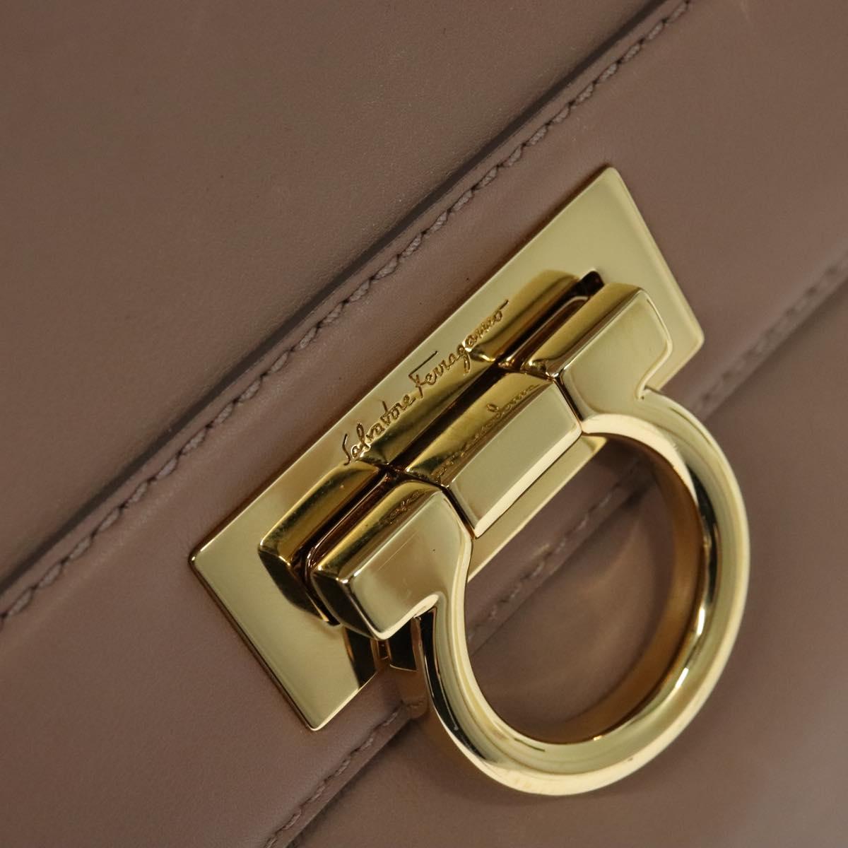 Salvatore Ferragamo Gancini Sofia Hand Bag Leather 2way Beige Gold Auth 121740