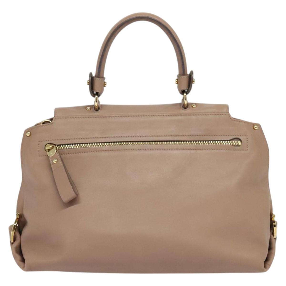 Salvatore Ferragamo Gancini Sofia Hand Bag Leather 2way Beige Gold Auth 121740