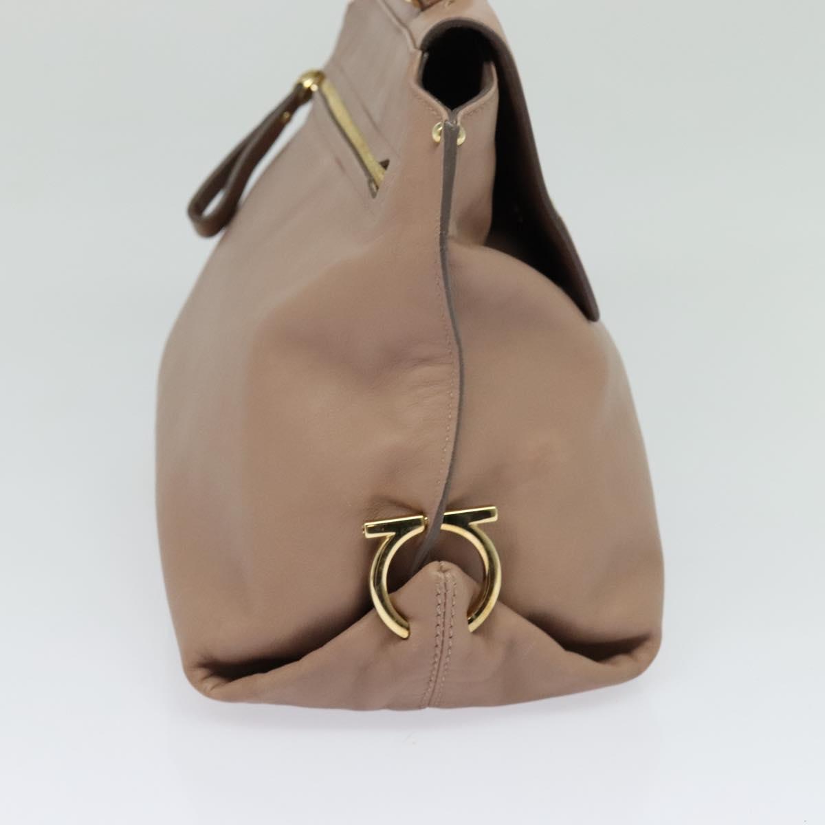 Salvatore Ferragamo Gancini Sofia Hand Bag Leather 2way Beige Gold Auth 121740