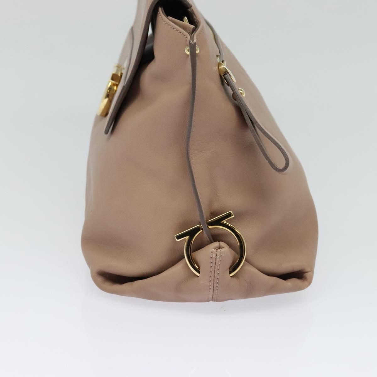 Salvatore Ferragamo Gancini Sofia Hand Bag Leather 2way Beige Gold Auth 121740
