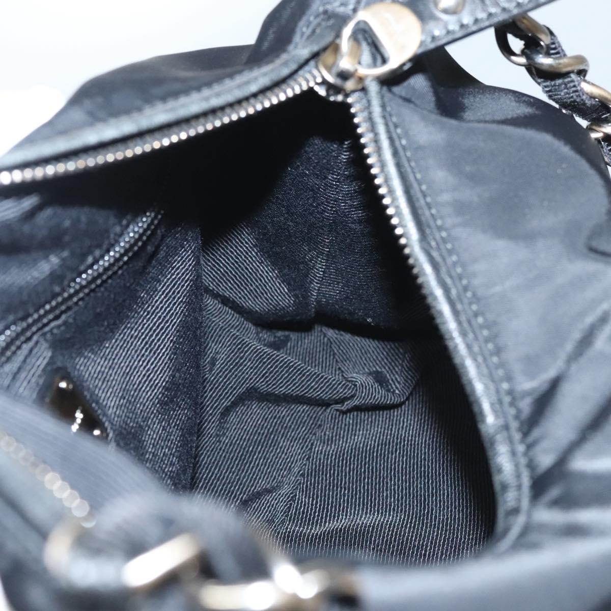 Salvatore Ferragamo Chain Shoulder Bag Nylon Black Silver Auth 121741