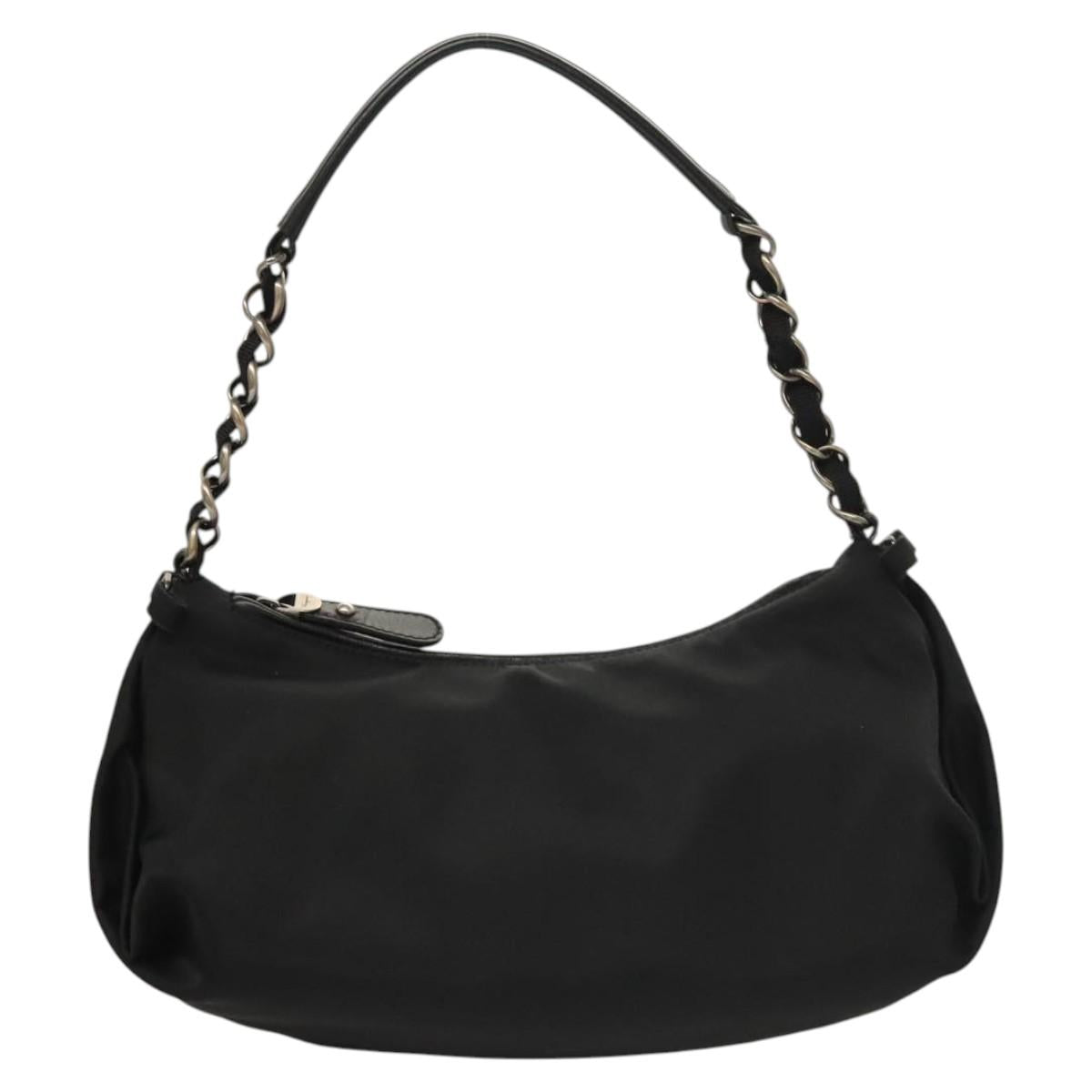 Salvatore Ferragamo Chain Shoulder Bag Nylon Black Silver Auth 121741