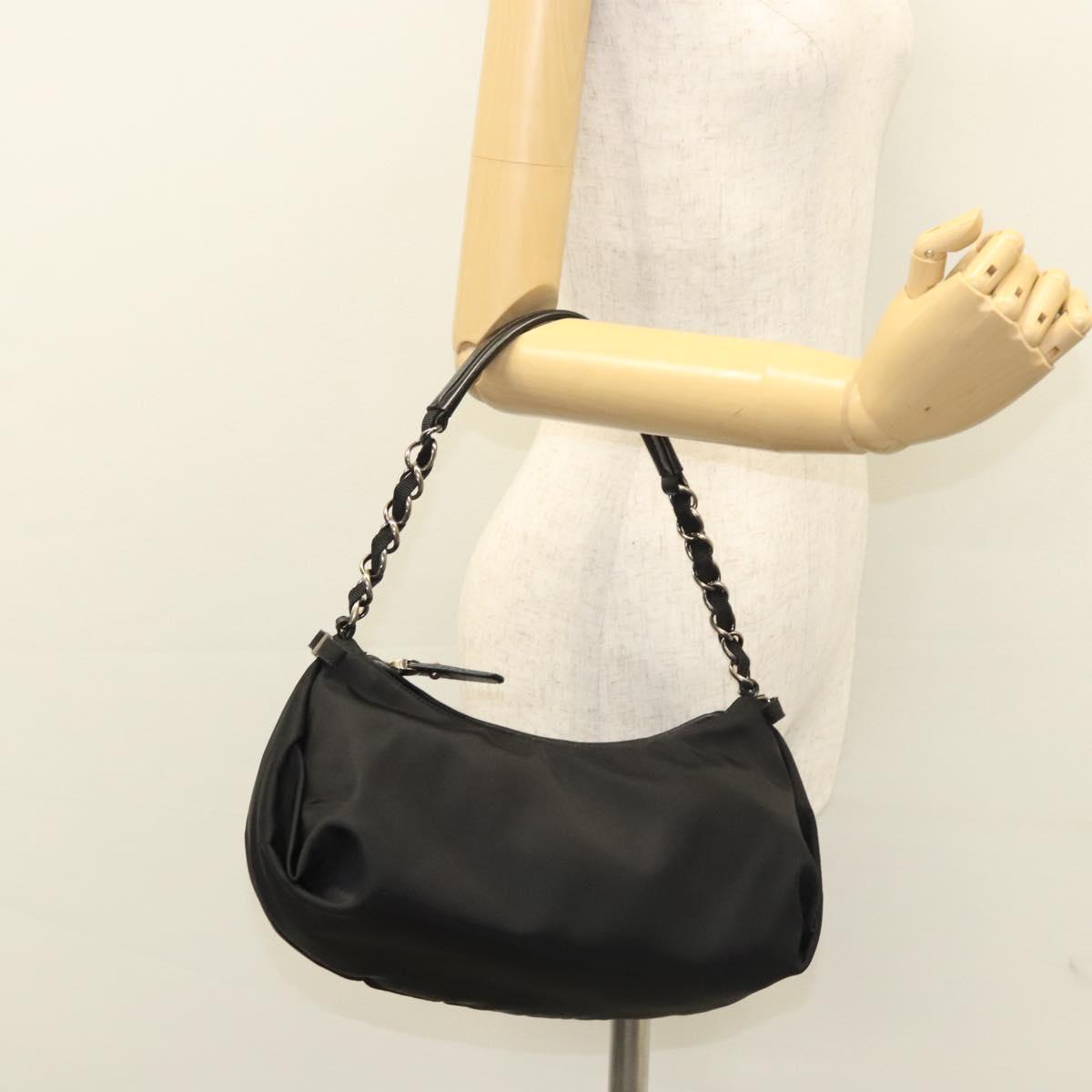 Salvatore Ferragamo Chain Shoulder Bag Nylon Black Silver Auth 121741