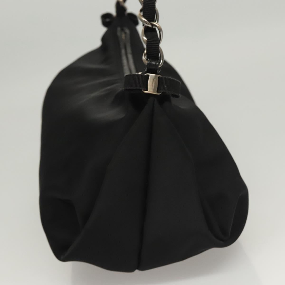Salvatore Ferragamo Chain Shoulder Bag Nylon Black Silver Auth 121741