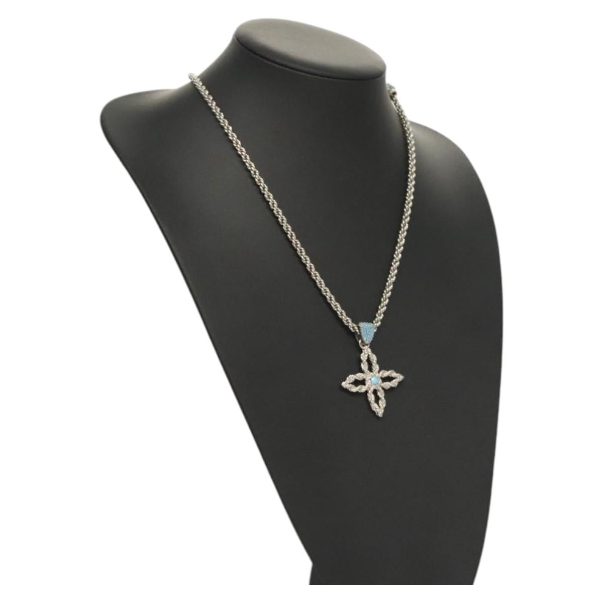 LOUIS VUITTON LV Flower Rope Pendant Necklace Silver tone M02062 LV Auth 121761