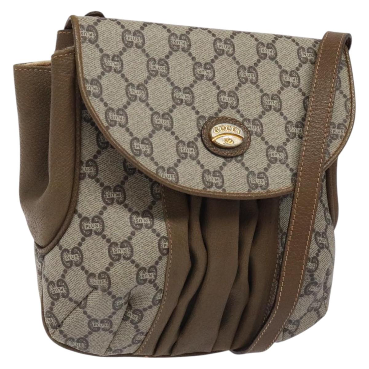 GUCCI GG Plus Supreme Shoulder Bag PVC Beige Gold Auth 121799