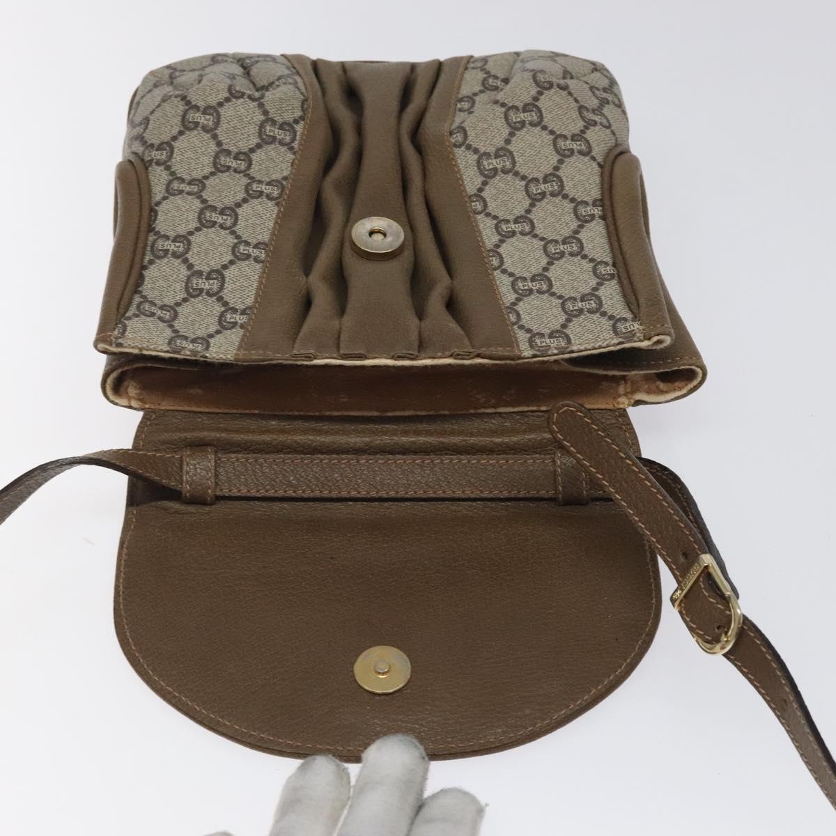 GUCCI GG Plus Supreme Shoulder Bag PVC Beige Gold Auth 121799