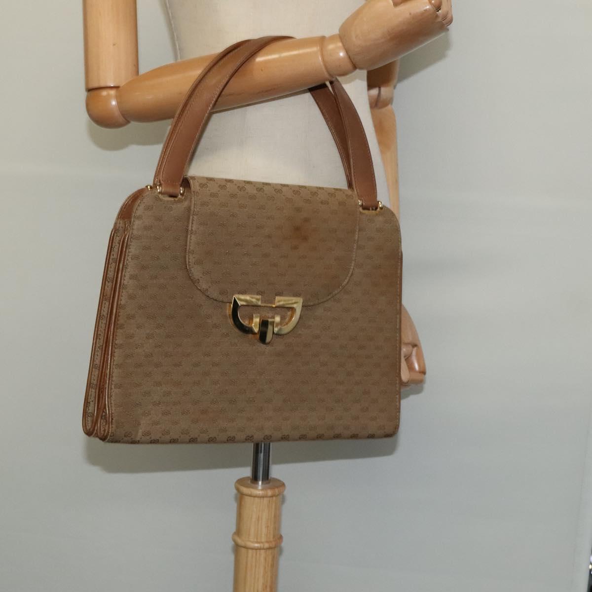 GUCCI Micro GG Canvas Hand Bag Beige Gold Auth 121803