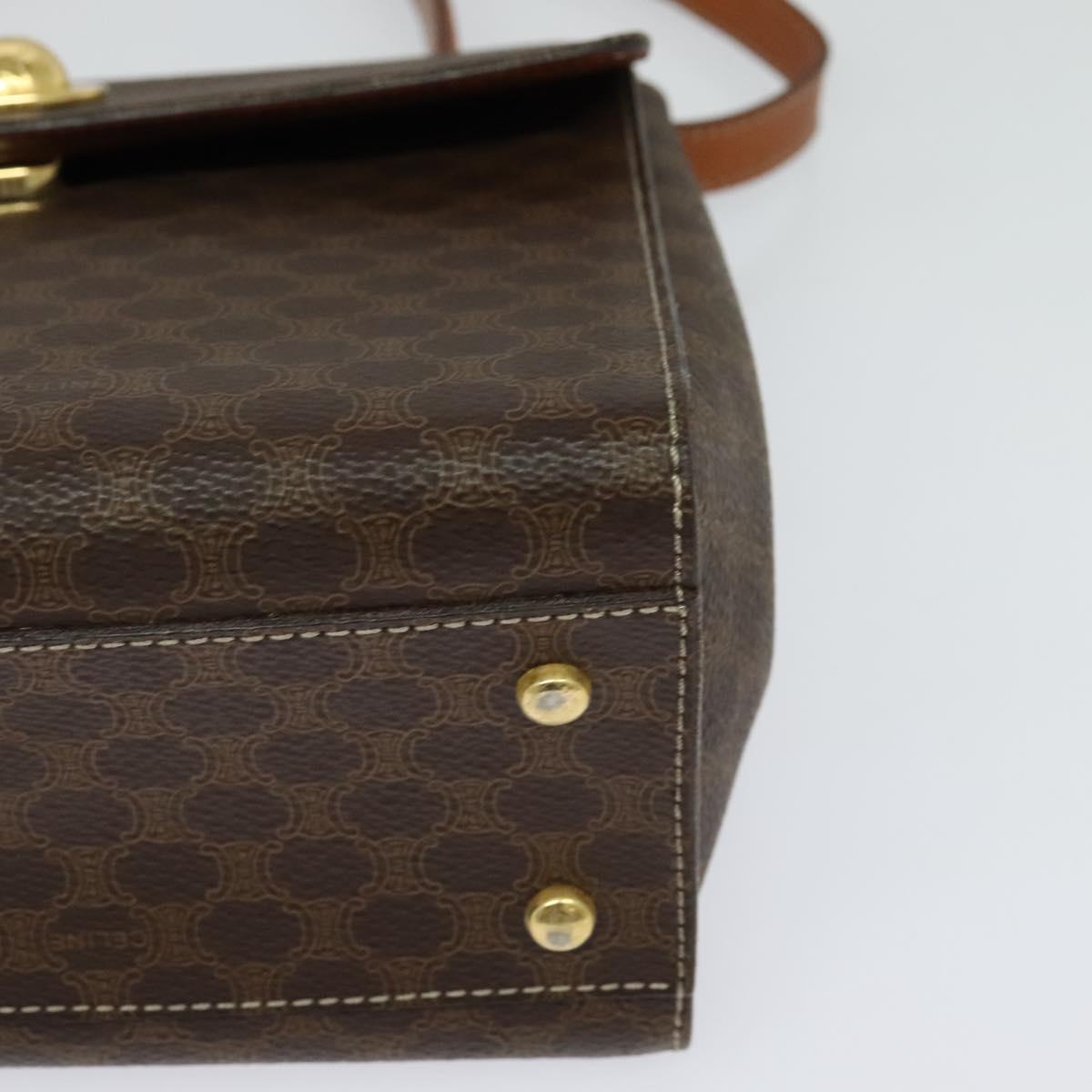 CELINE Macadam Canvas Hand Bag PVC Leather 2way Brown Gold Auth 121807