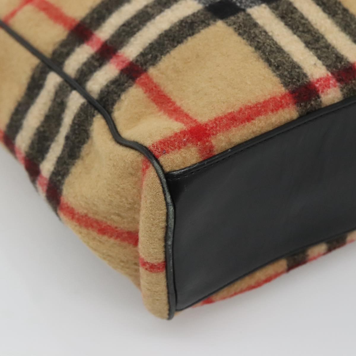 BURBERRY Nova Check Blue Label Tote Bag Wool Beige Silver Auth 121808