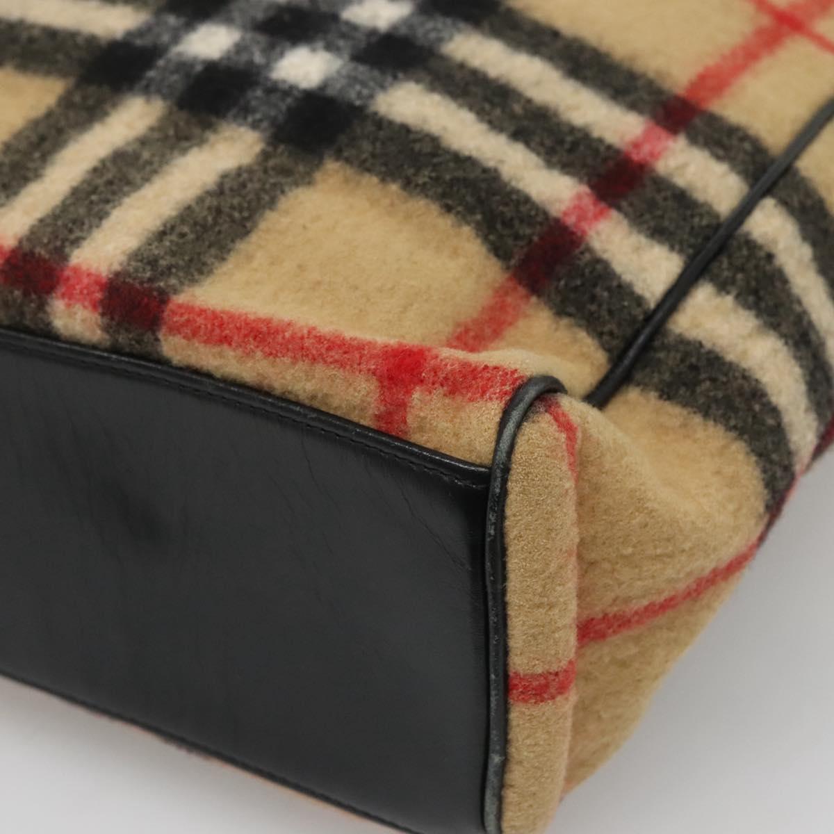 BURBERRY Nova Check Blue Label Tote Bag Wool Beige Silver Auth 121808