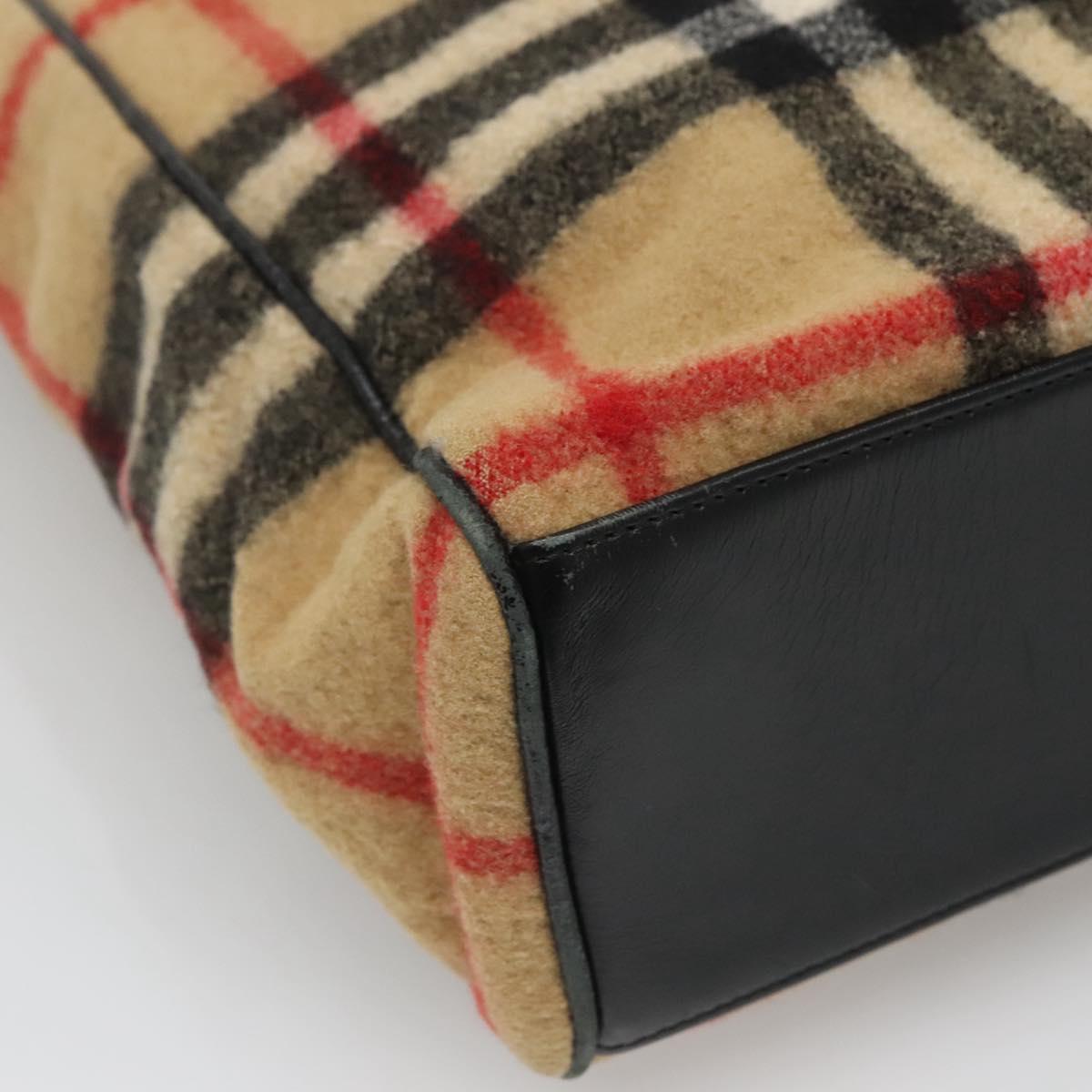 BURBERRY Nova Check Blue Label Tote Bag Wool Beige Silver Auth 121808