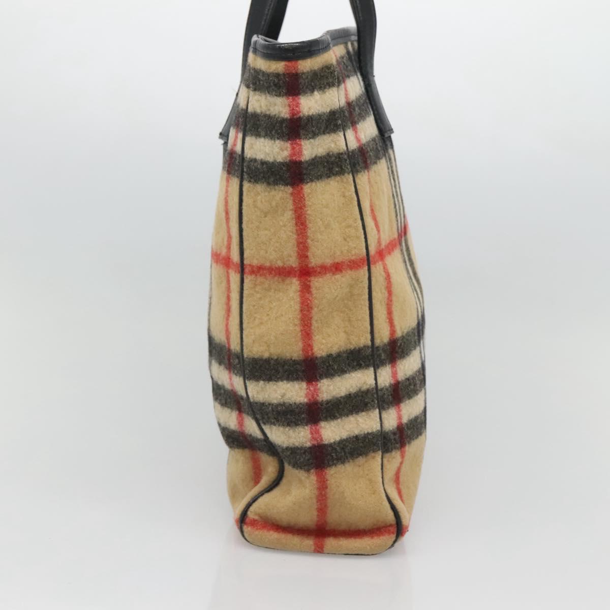 BURBERRY Nova Check Blue Label Tote Bag Wool Beige Silver Auth 121808