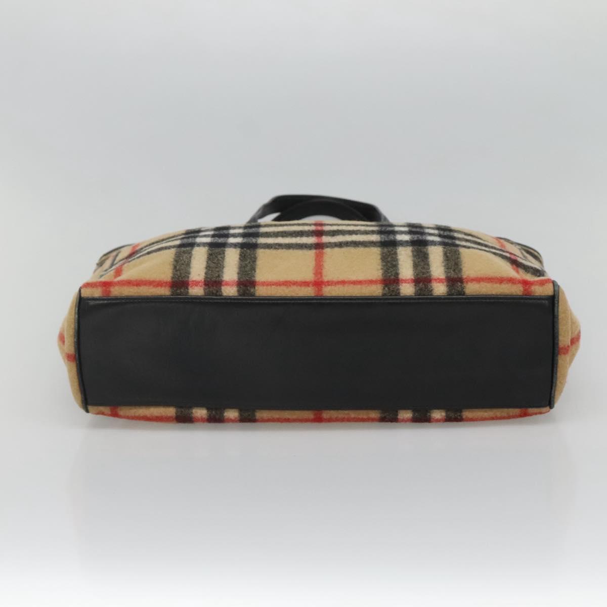 BURBERRY Nova Check Blue Label Tote Bag Wool Beige Silver Auth 121808