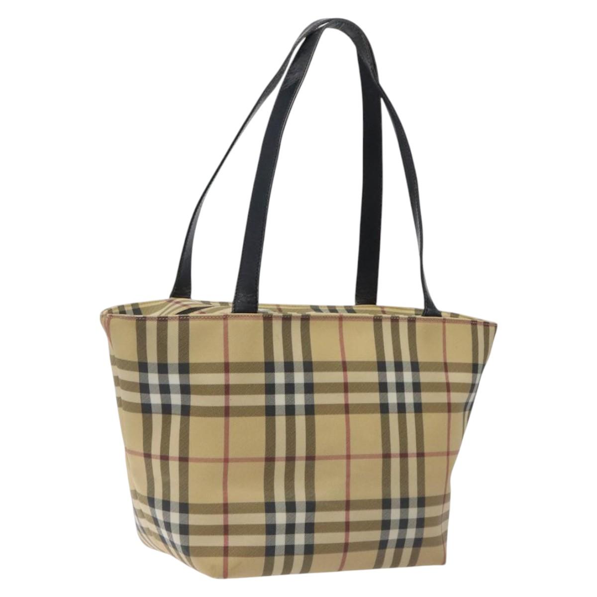 BURBERRY Nova Check Tote Bag PVC Beige Silver Auth 121809