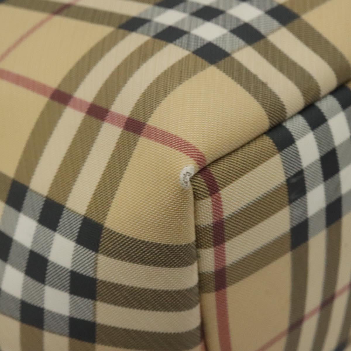 BURBERRY Nova Check Tote Bag PVC Beige Silver Auth 121809